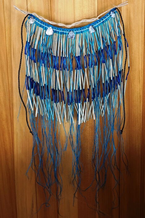 AllFlax - contemporary flax weaving: paua blue wall hanging